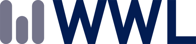 Logo with gray vertical bars and navy blue 
