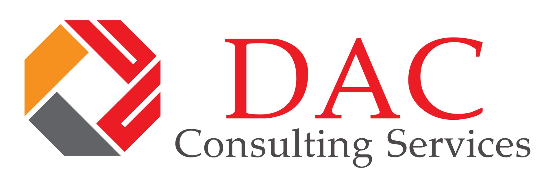 Logo for DAC Consulting Services: octagon shape with red, orange, and gray segments, red