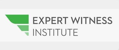 Logo of the Expert Witness Institute. Green design element above text.