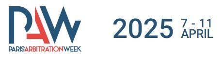 PAW 2025 logo. The Paris Arbitration Week logo with the year 2025 and the dates April 7-11.