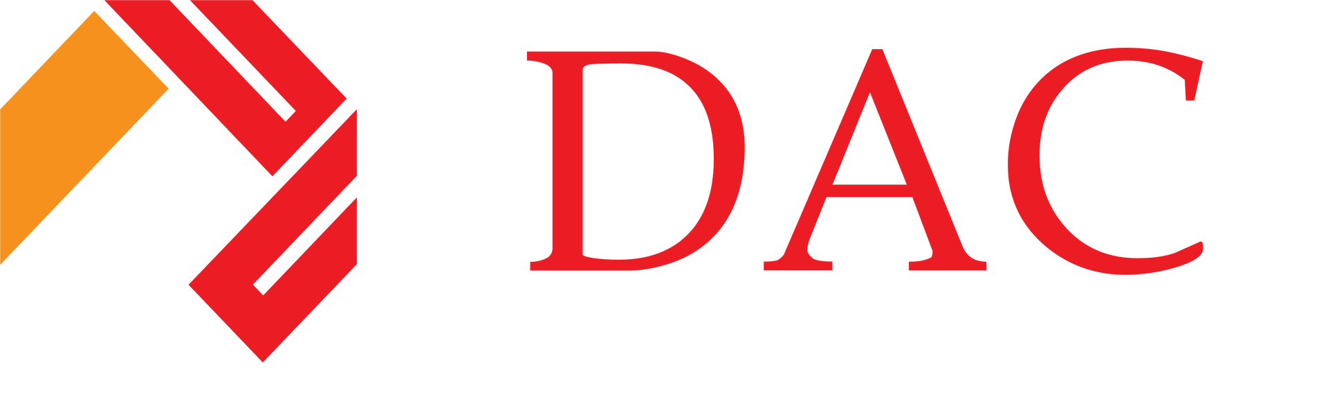 Logo with red and orange abstract shape and the word 