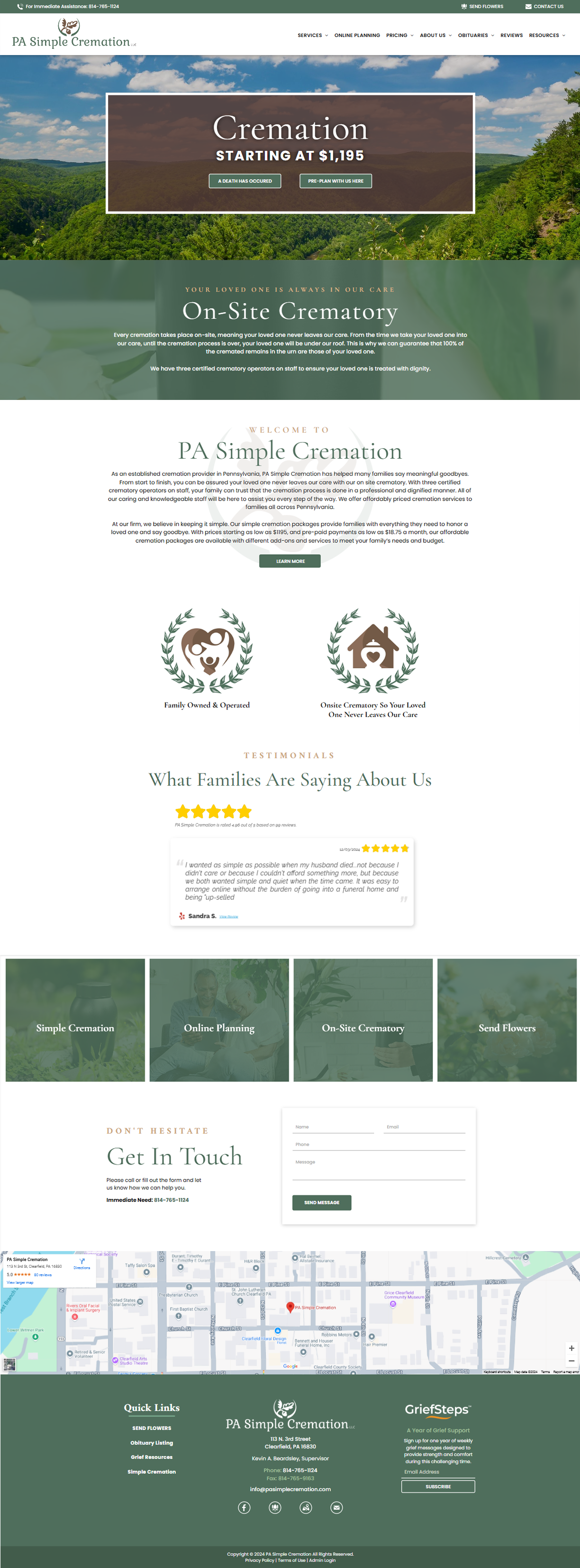 Website homepage, featuring a real estate listing. Includes logo, listings, map, and contact information.