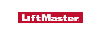 LiftMaster logo in white text on a red rectangular background.