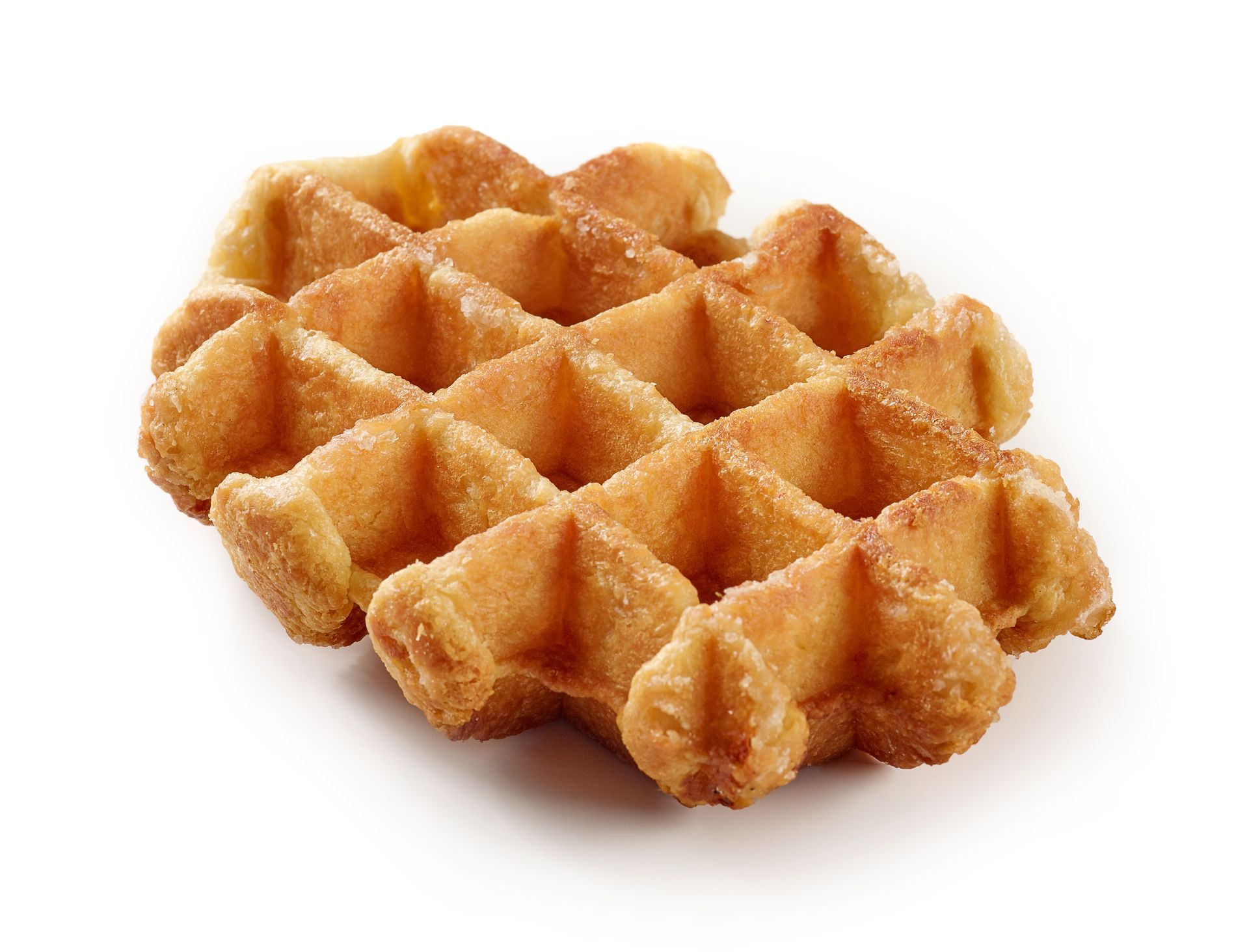Golden-brown waffle on a white background