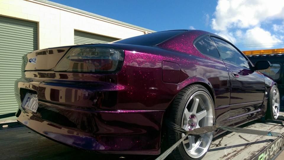 Purple Sports Car on a Flatbed Trailer. Side View, Low Angle — Tigo’s Towing In Cairns City, QLD