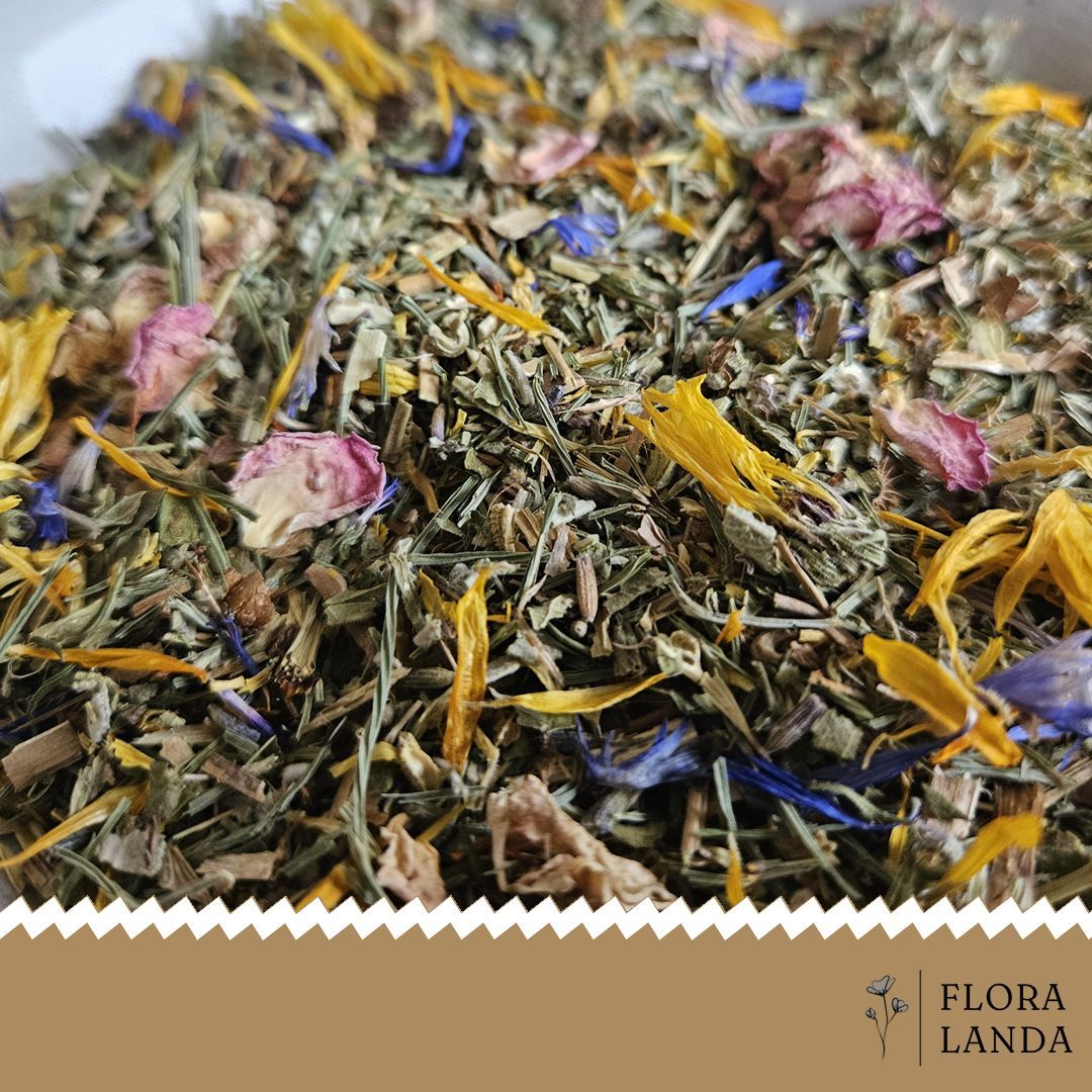 natuurlijke tisane - thee van floralanda met bloemen uit eigen tuin voor een rustig moment, me-time