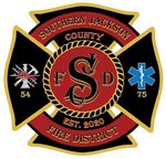 Southern Jackson County Fire District emblem with red and gold Maltese cross, “EST. 2020,” EMS and fire icons