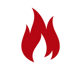 Red flame icon on a white background