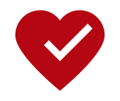 Red heart with a white checkmark icon