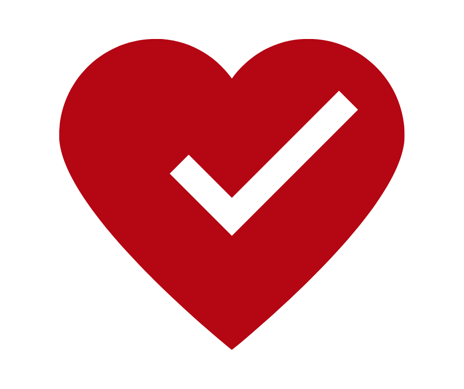 Red heart with a white checkmark inside.
