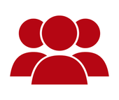 Red group of three person icons, suggesting a team or users