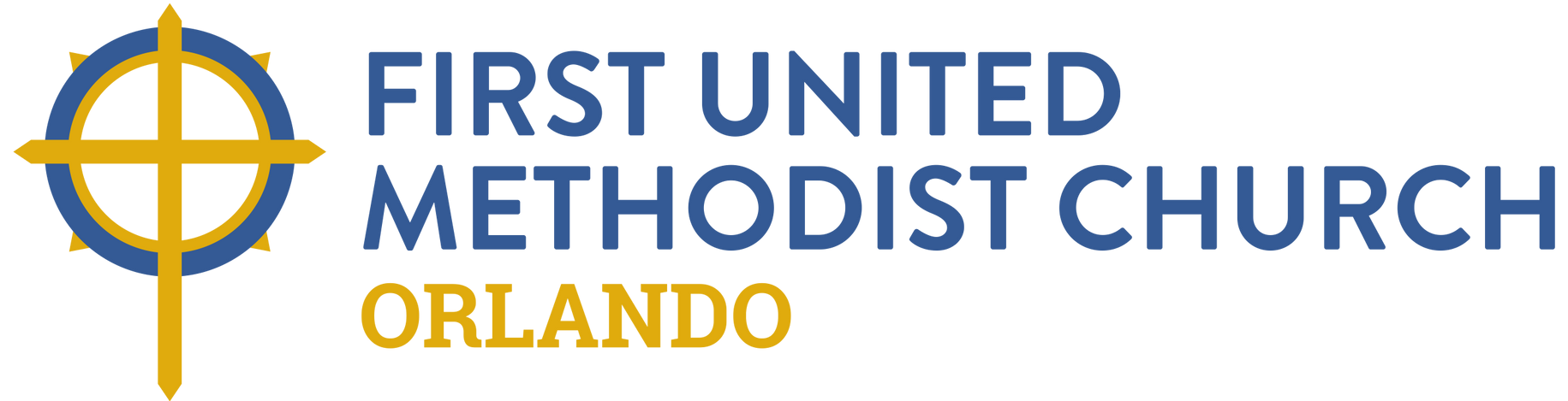 Logo of First United Methodist Church Orlando, featuring a cross-shaped emblem and text.