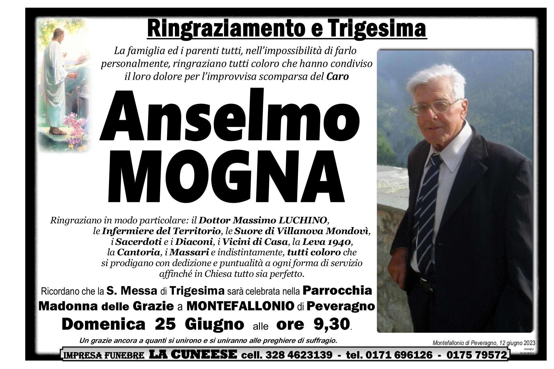 Necrologio: Anselmo Mogna, con foto e testo, annuncia una messa a Montefallonio.