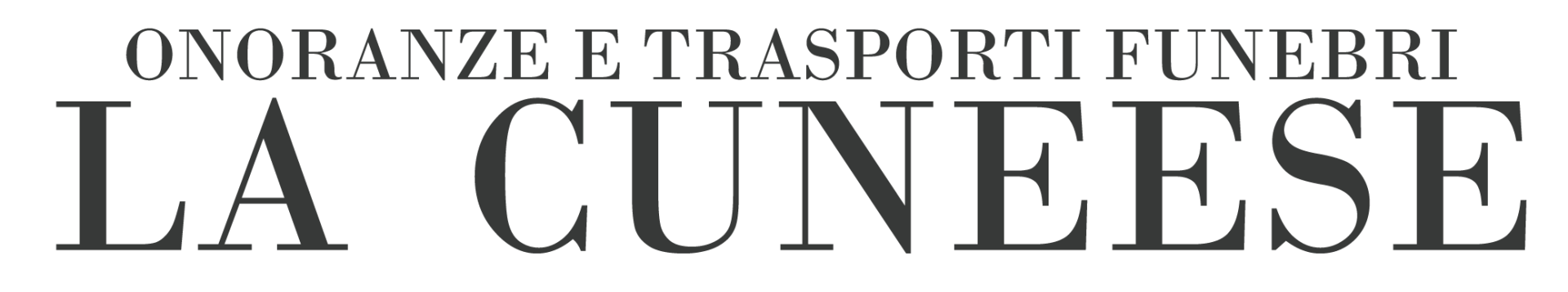 Logo: "ONORANZE E TRASPORTI FUNEBRI" above "LA CUNEESE", in a serif font.