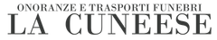 Logo: "ONORANZE E TRASPORTI FUNEBRI" above "LA CUNEESE", in a serif font.