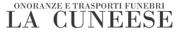 Logo: "ONORANZE E TRASPORTI FUNEBRI" above "LA CUNEESE", in a serif font.