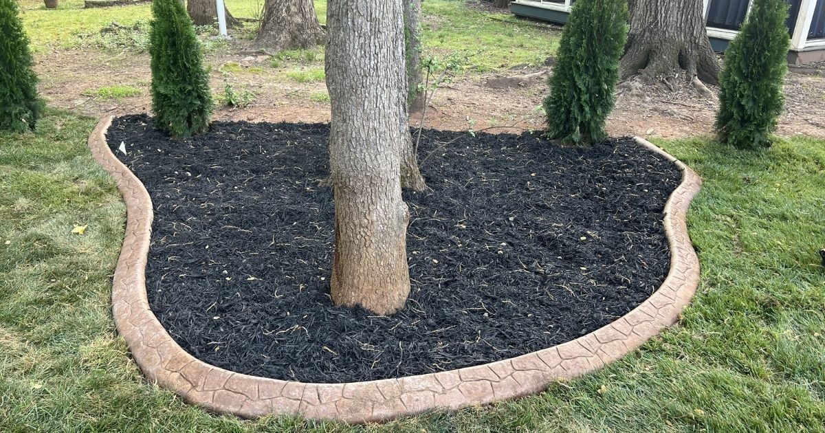 Well house landscaping with river rock decorative curbing and plantings in Clover SC