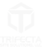 Faint white Trifecta Site Solutions logo with geometric shield icon on a white background