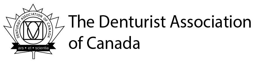 Logo for The Denturist Association of Canada with black text and a circular emblem.