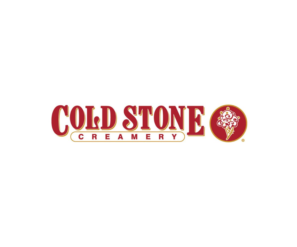 Cold Stone Creamery logo with red text and ice cream cone illustration.