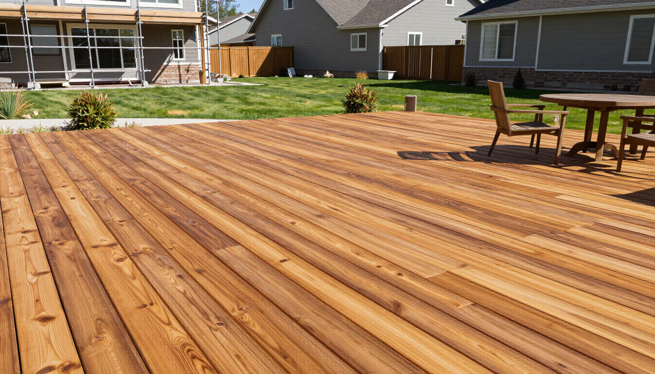 Finished residential deck built by KH Construction