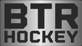 Black and gray BTR Hockey logo with bold block letters on a metallic background