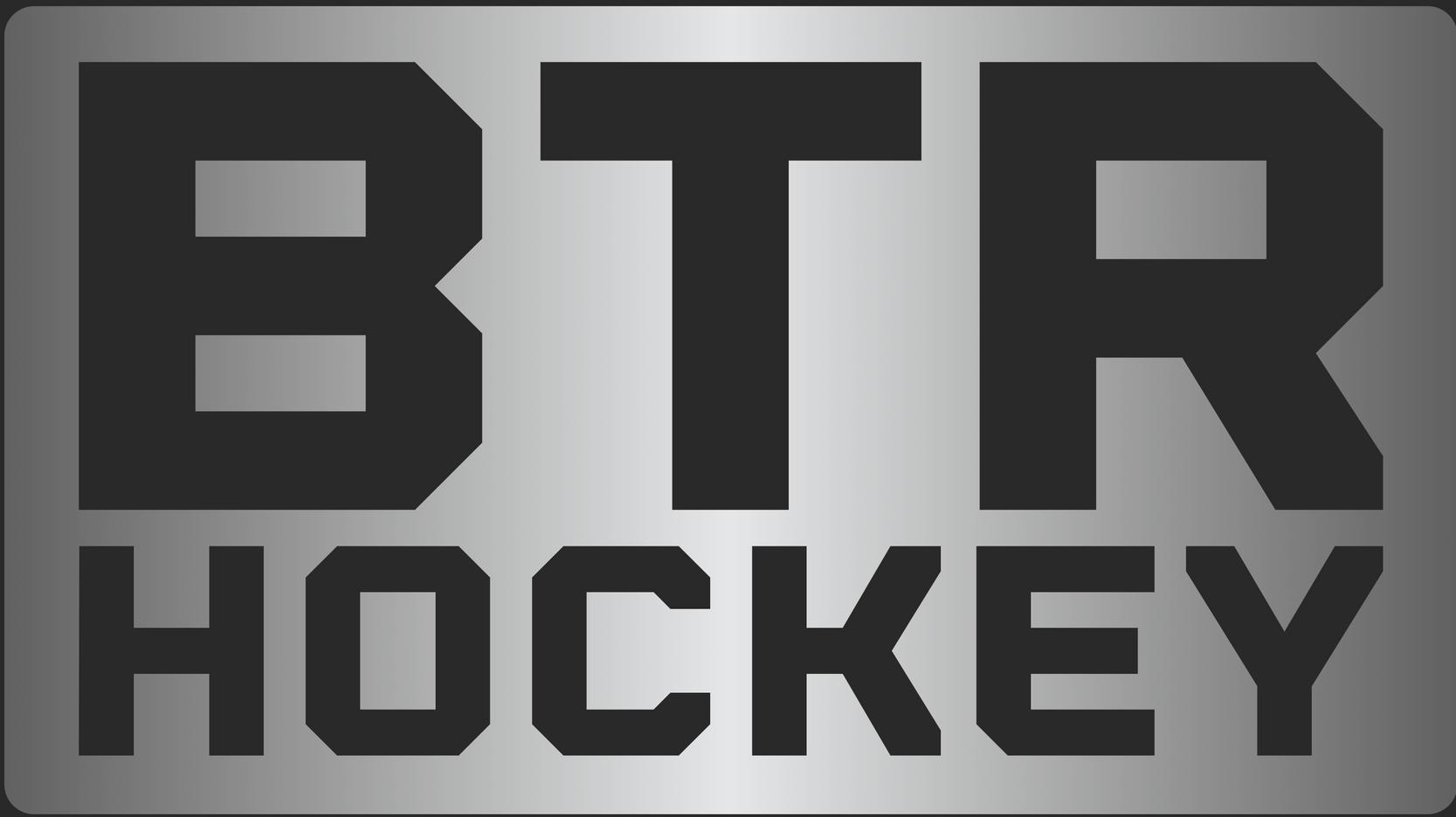 Black and gray BTR Hockey logo with bold block letters on a metallic background