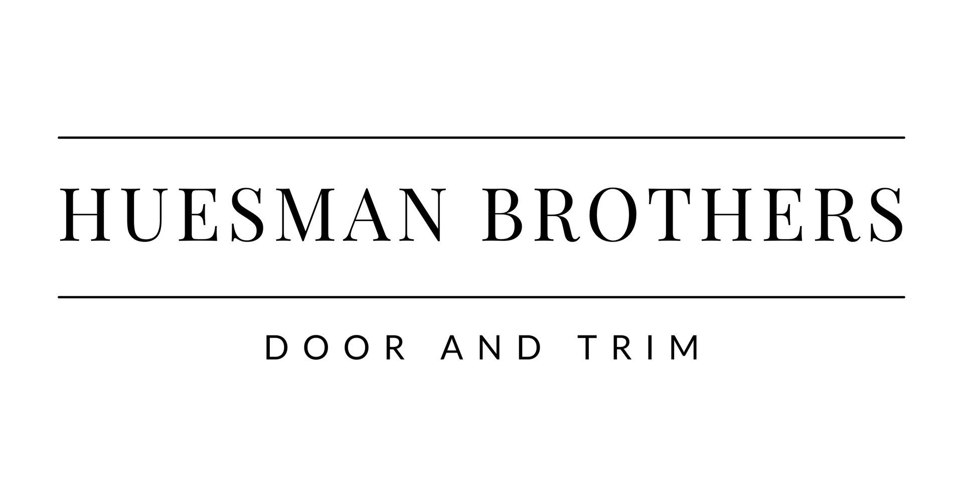 The logo for huesman brothers door and trim is black and white.