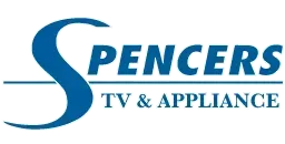 The logo for spencers tv and appliance is blue and white.