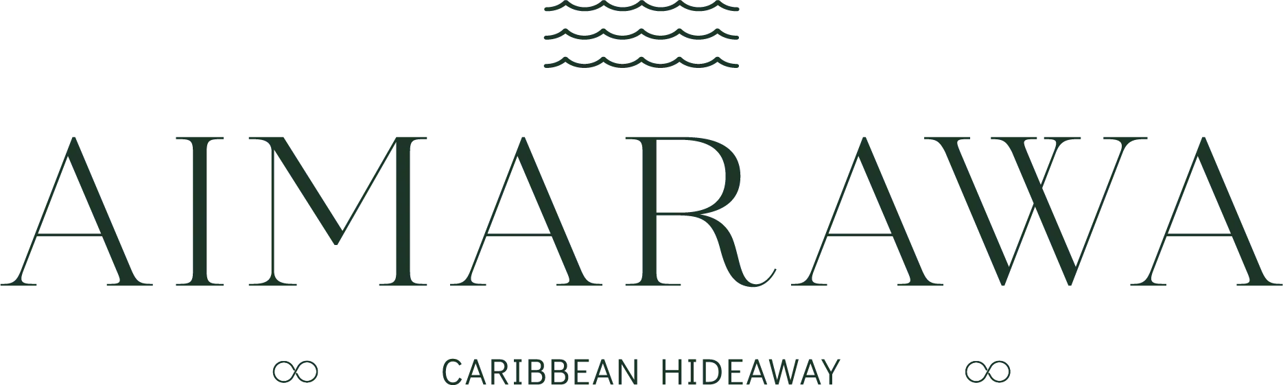 Logo de Aimarawa Caribbean Hideaway con ondas verdes sobre fondo claro.