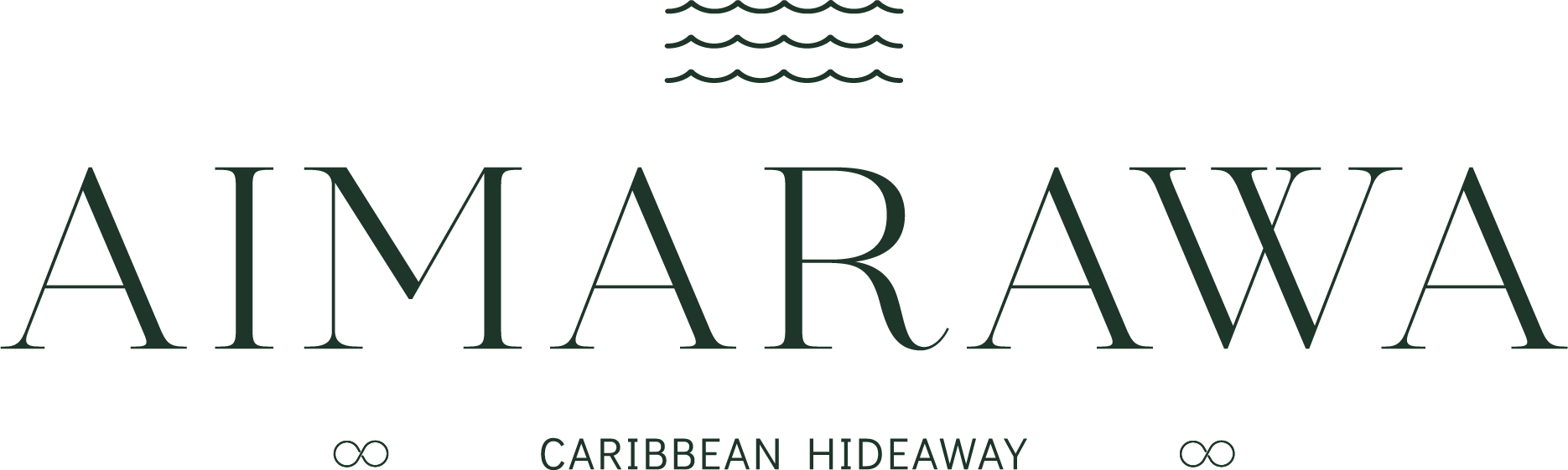 Logo do Aimarawa Caribbean Hideaway com ondas verdes sobre fundo claro.