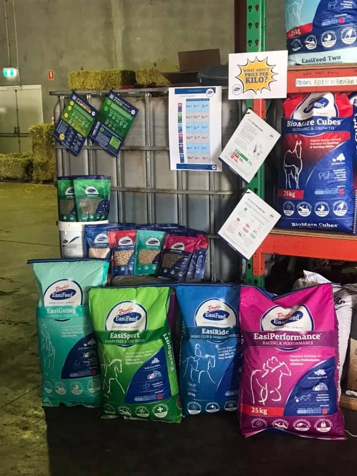 Equine Feed Products on Display in Warehouse Setting — North Coast Stock Feeds in Mullumbimby, NSW