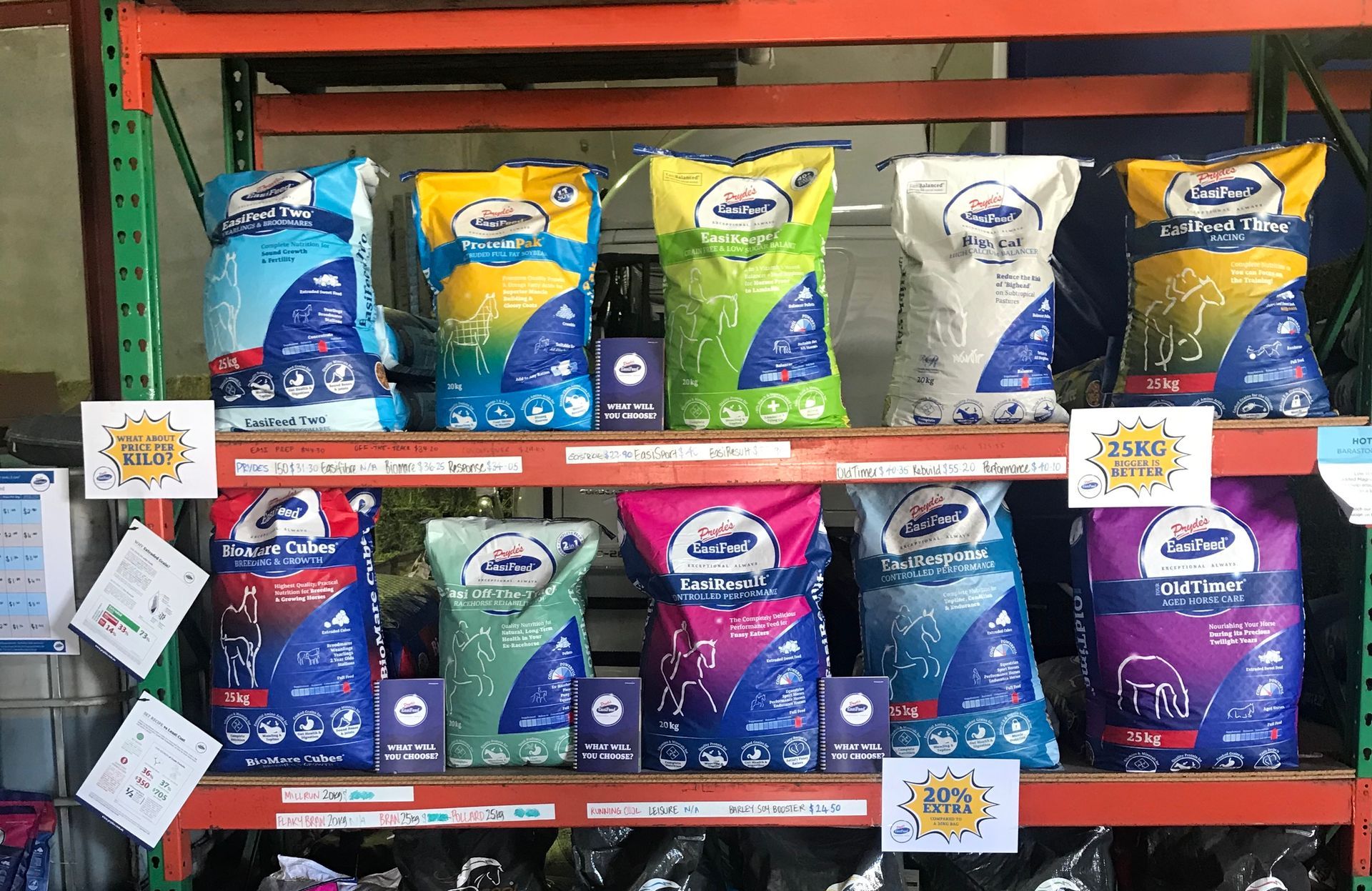 Shelves With Colorful Stock Food Bags on Display in a Store — North Coast Stock Feeds in Ballina, NSW