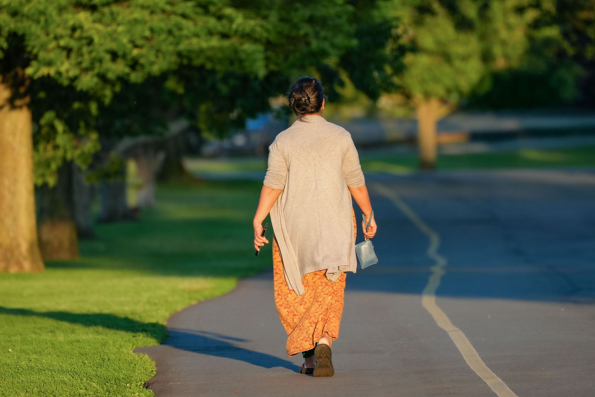 Woman walking outdoors