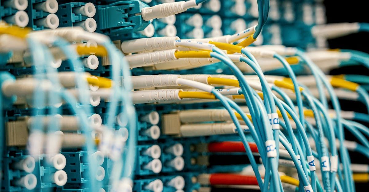 A bunch of wires are connected to each other in a server room.