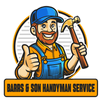 A logo for Barrs & Son Handyman Service featuring a smiling worker in overalls and a cap holding a hammer and giving a thumbs up.