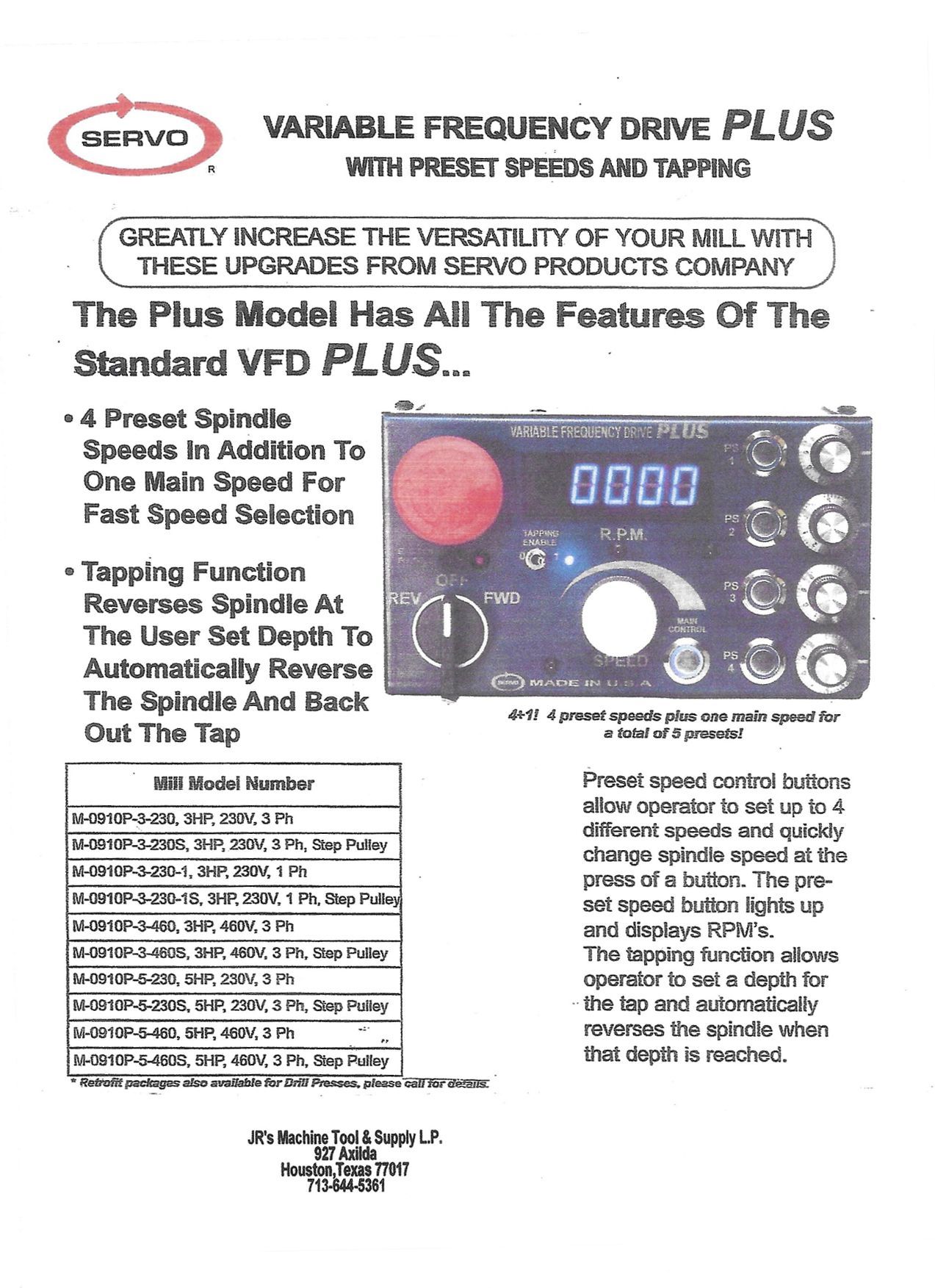 A brochure for a variable frequency drive plus with product spools and tapping.