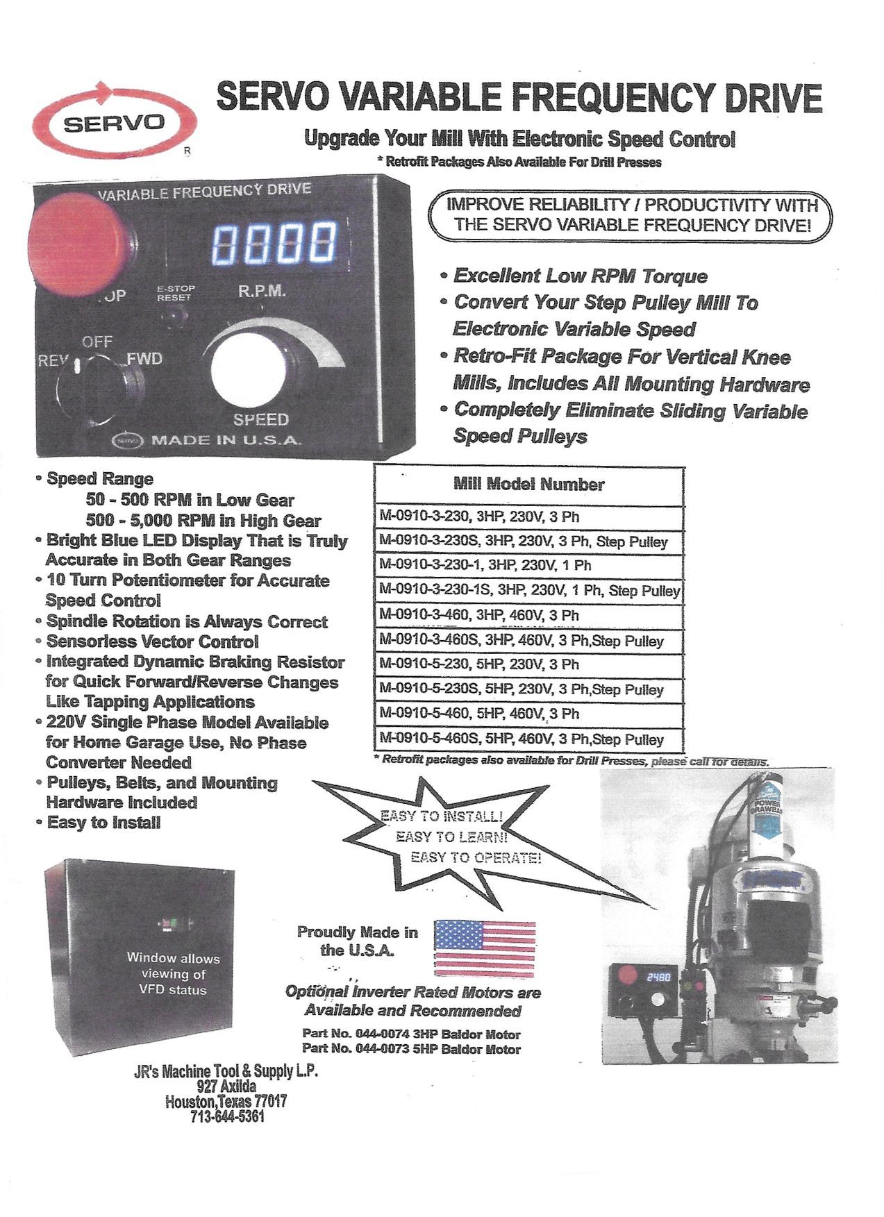 A brochure for a servo variable frequency drive.