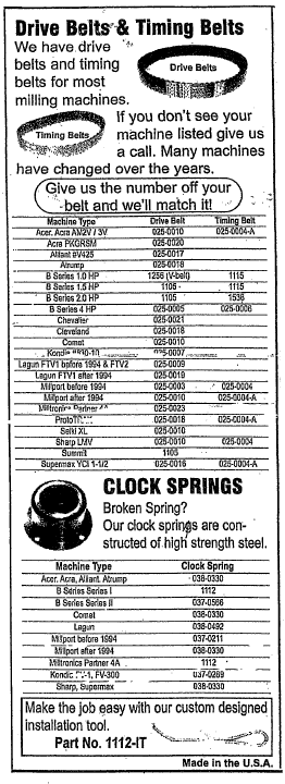Drive belts charts