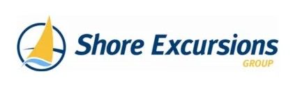 Shore Excursions Group logo with blue sailboat icon and blue text on white background