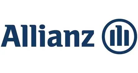 Allianz logo in blue with circular emblem and three vertical bars