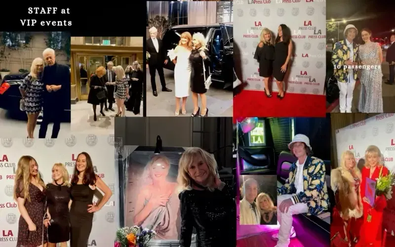 Collage of VIP event photos with people posing on red carpet and at reception.