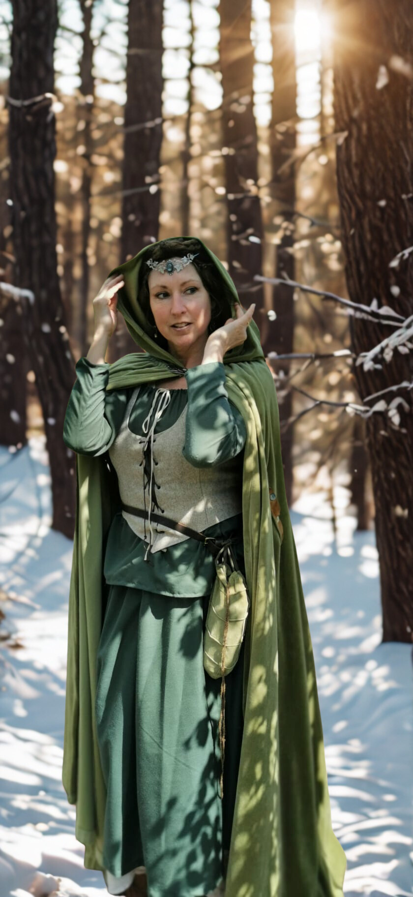 Mariska Assink in kostuum in een winters bos