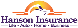 Hanson Insurance logo with orange sun, purple bird, and text “Life • Auto • Home • Business”