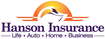 Hanson Insurance logo with orange sun, purple bird, and text “Life • Auto • Home • Business”