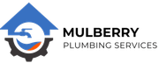 Mulberry Plumbing Services logo with blue house and gear icon in black, blue, and orange