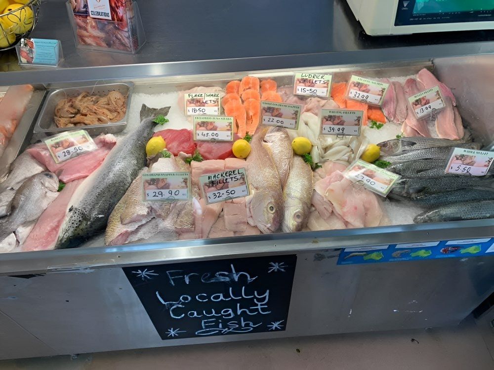 A Sign that Says Fresh Locally Caught Fish — Stones Oysters & Shed Takeaway in Coopernook, NSW