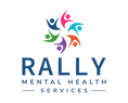 A logo for rally mental health services with a group of people in a circle.