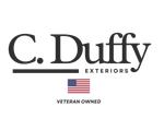 Logo for C. Duffy Exteriors with the American flag and "Veteran Owned" text.