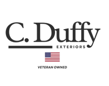 Logo for C. Duffy Exteriors with the American flag and "Veteran Owned" text.